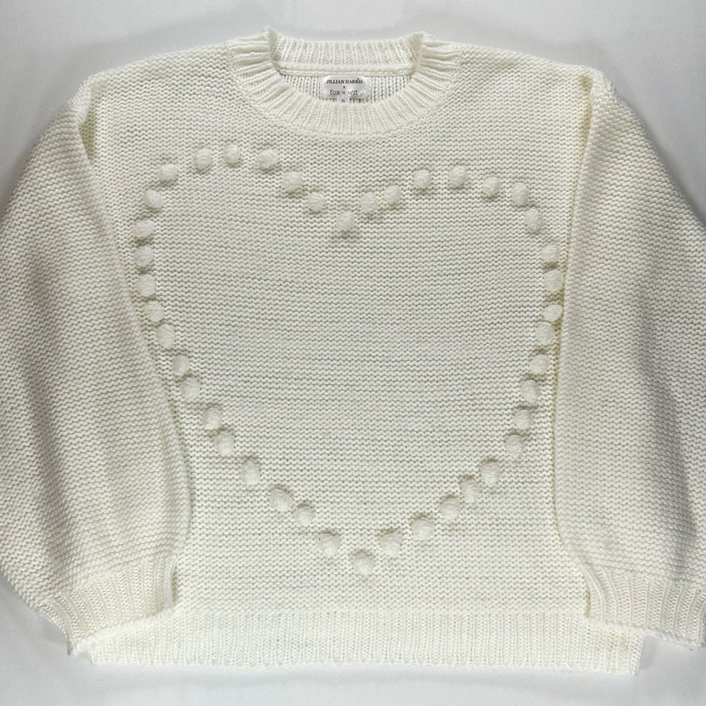 Jillian Harris × Fox + Wit Heart Pom Sweater S | Cottagecore Girly Aesthetic